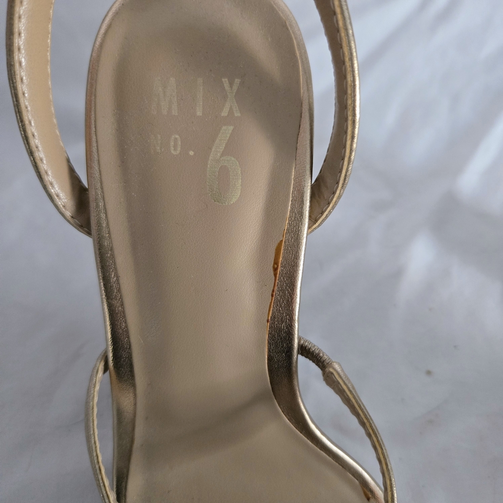 Mix No. 6 Metallic Gold Strappy Block Heel Sandals - Picture 7 of 13
